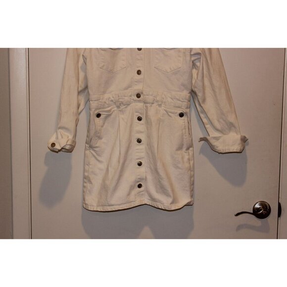 Zara Womens White Denim Shirt Dress With Button Front & Adjustable Waist - Size - Picture 5 of 10
